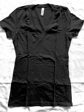 Bella Canvas Black V-neck Tee with Branded Neck Tag